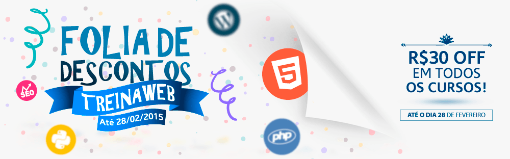 Folia de descontos Treinaweb - R$30 OFF Em todos os curso até 28/02